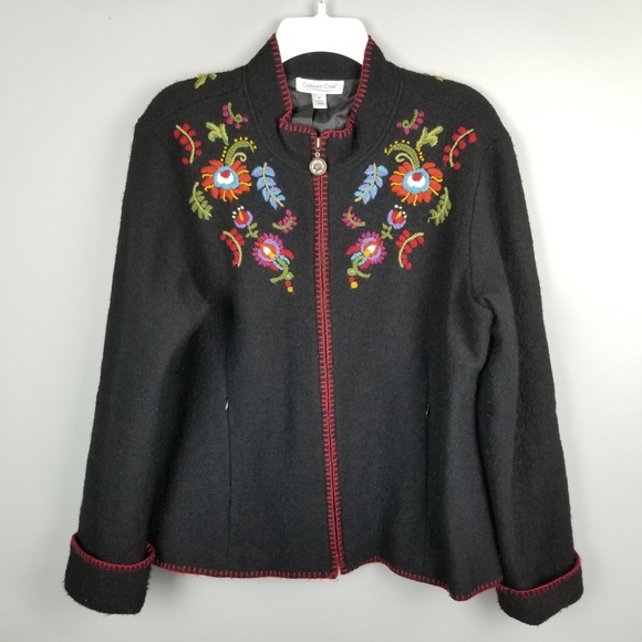 Coldwater Creek Jackets & Blazers - Coldwater Creek Black Floral Embroidery Jacket M L
